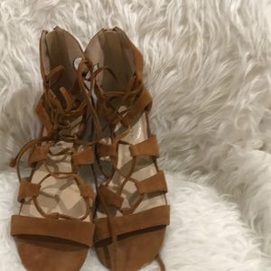 Camel Suede Scoop Gladiator Sandals